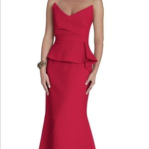 BCBGMaxAzria Gracie Red Strapless Peplum Gown